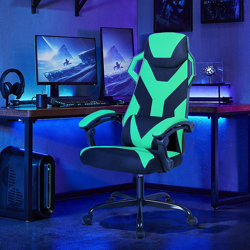 Hoge rugleuning gamingstoel, verstelbare racing style draaibare werkstoel met lendensteun en gevoerde armleuningen, (Groen)