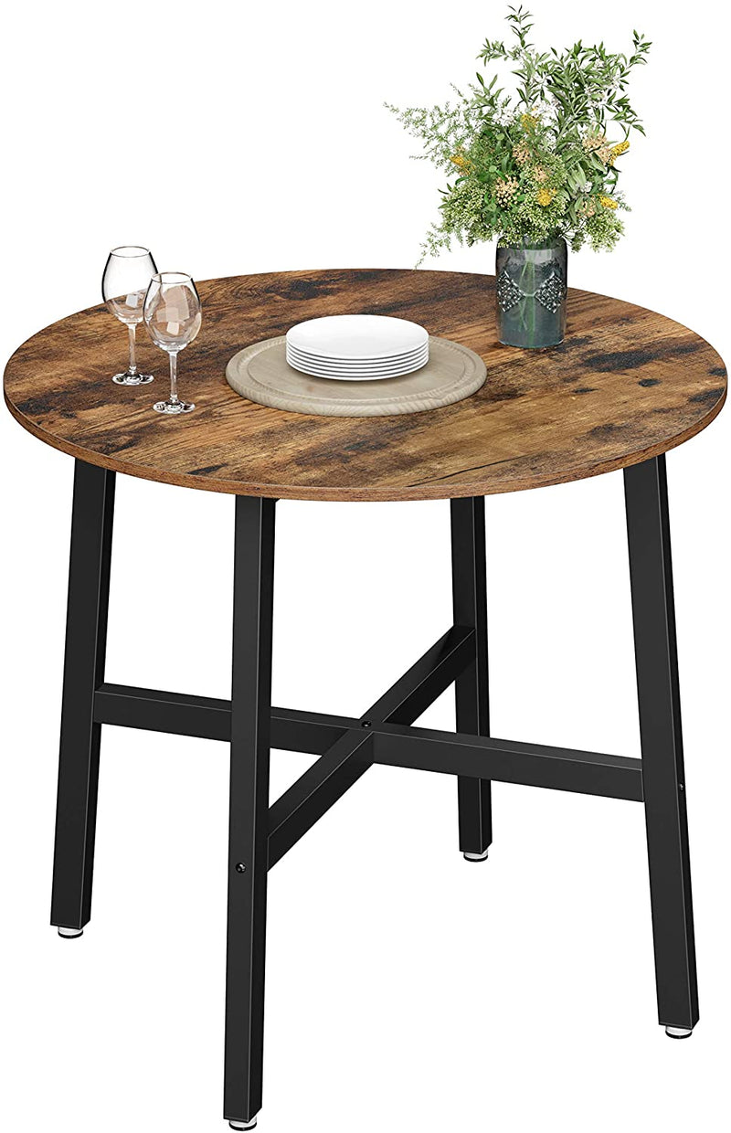 Eettafel klein, ronde keukentafel, voor woonkamer, kantoor, 80 x 75 cm (Ø x H), industrieel design, vintage bruin-zwart KDT080B01