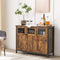 Sideboard, keukenkast, opbergkast, met glazen deuren, voor woonkamer, keuken, eetkamer, stalen frame, industriële stijl, vintage bruin-zwart LSC099B01