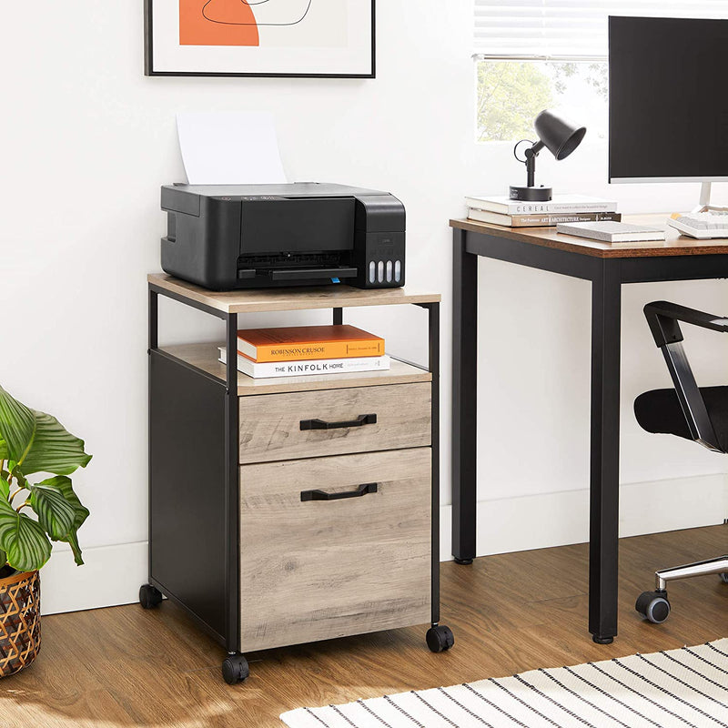 Archiefkast met 2 laden,  met wielen, rolcontainer,stalen frame, , grijs-zwart