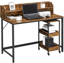 Computer bureau, bureau met monitorstandaard, gat voor kabels, kantoorset, 3 lagen rolwagen,  bruin-zwart LWD066B01