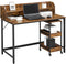 Computer bureau, bureau met monitorstandaard, gat voor kabels, kantoorset, 3 lagen rolwagen,  bruin-zwart LWD066B01