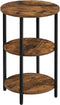 Bijzettafel, banktafel, rond, met 3 planken, gemaakt van staal, gemakkelijk te monteren, voor woonkamer, slaapkamer, industriële stijl, vintage bruin-zwart LET280B01