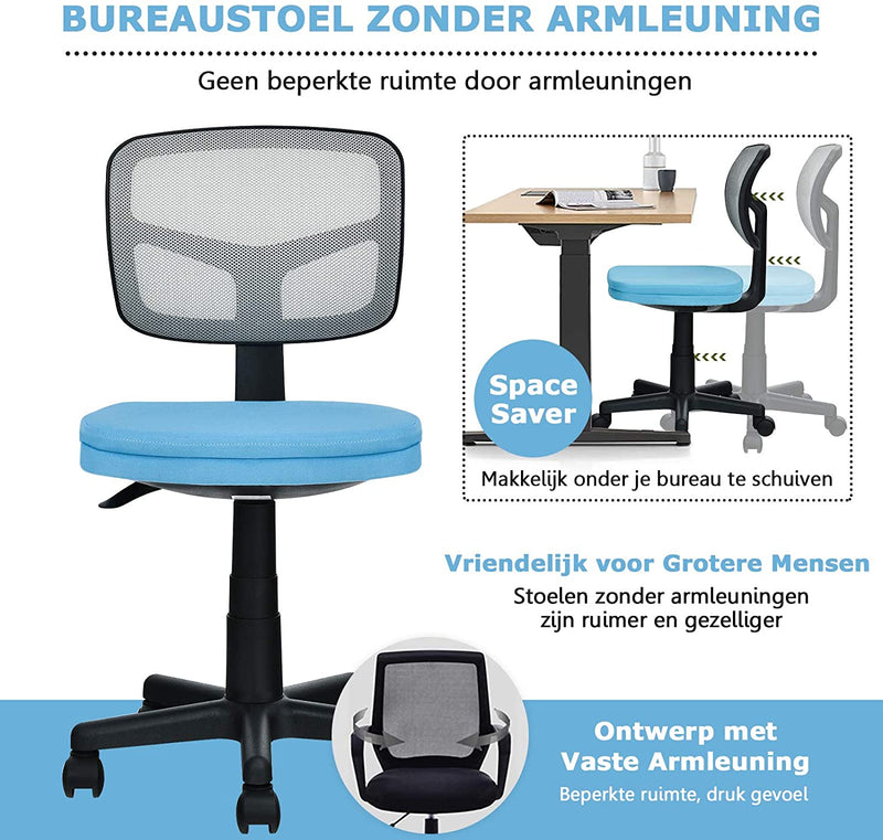Bureaustoel met lage rugleuning, armloze computerstoel, hoogteverstelling,  360°  (Blauw)