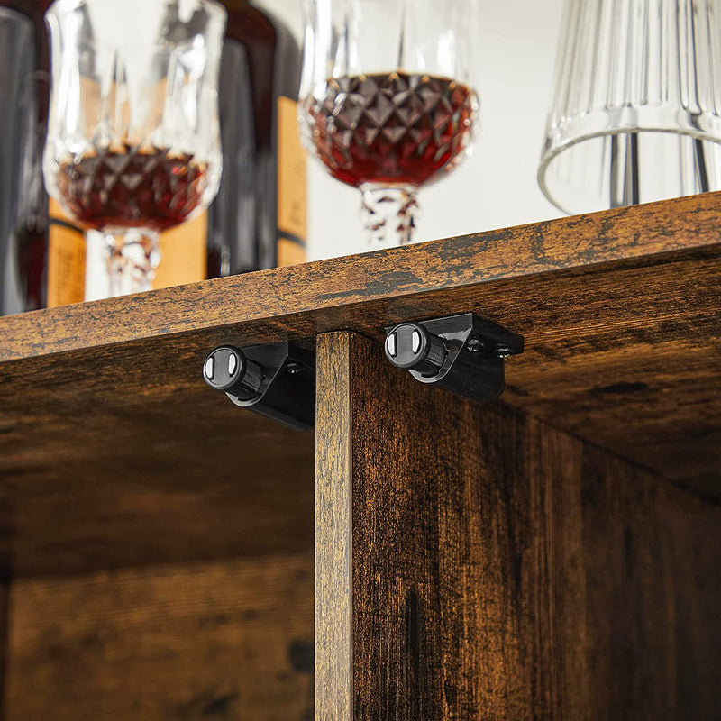 serveerwagen, keukenkast met deuren, keukentrolley, 8 haken, voor eetkamer, woonkamer, keuken, vintage bruin-zwart LSC093B01
