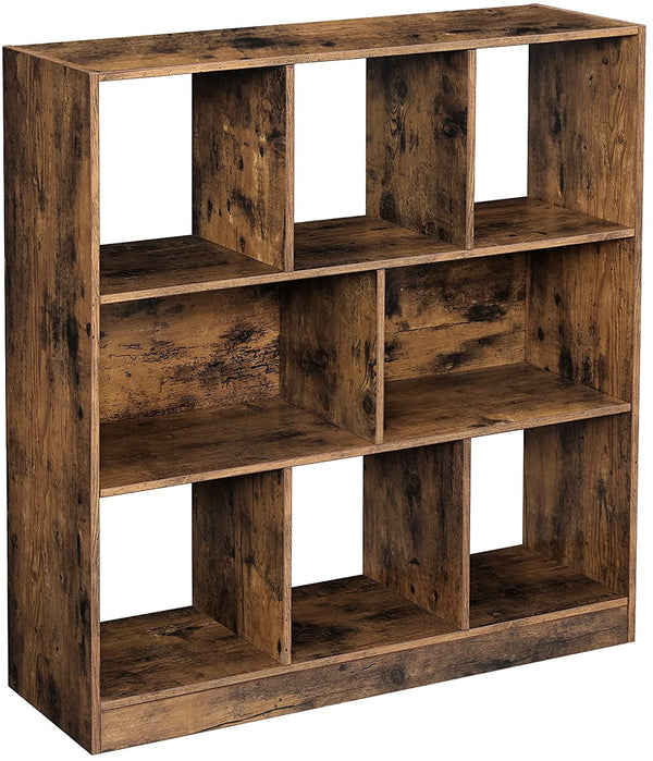 Boekenkast, houten plank met open vakken, , 97,5 x 100 x 30 cm vintage, donkerbruine