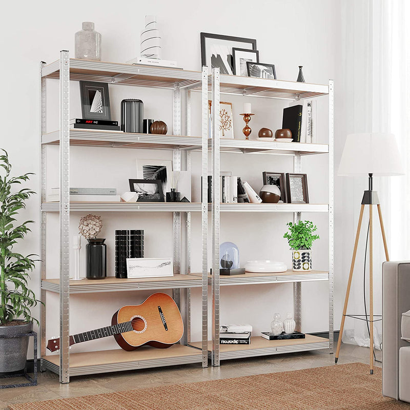 Storage planken, zware lasten, set van 2, kelderrekken, 180 x 90 x 40 cm, tot 875 kg belastbaar, planken, steekplanken, versterkt stalen frame, 5 verstelbare planken, zilver GLR040E02