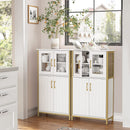 Badkamerkast, dressoir, opbergkast, verstelbare plank, stalen frame, voor woonkamer, keuken, wit-goudkleurig LSC260G10