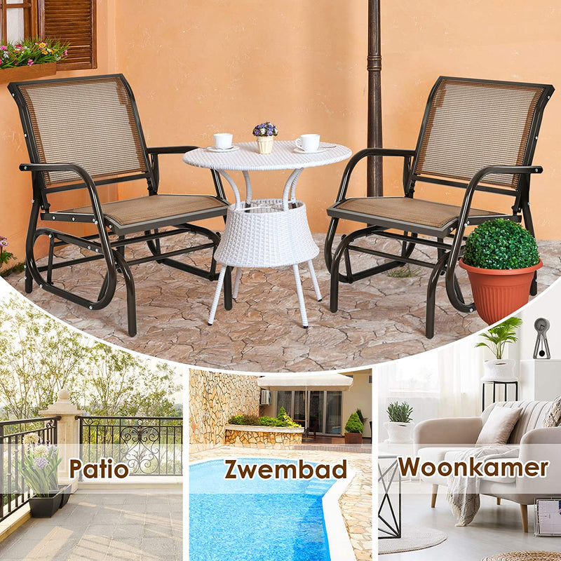 Schommel zweefstoel, Buiten schommelstoel met stevige metalen frame, Comfortabele enkele zweefstoel patio stoel voor tuin, veranda, achtertuin, zwembad, gazon (Bruin)