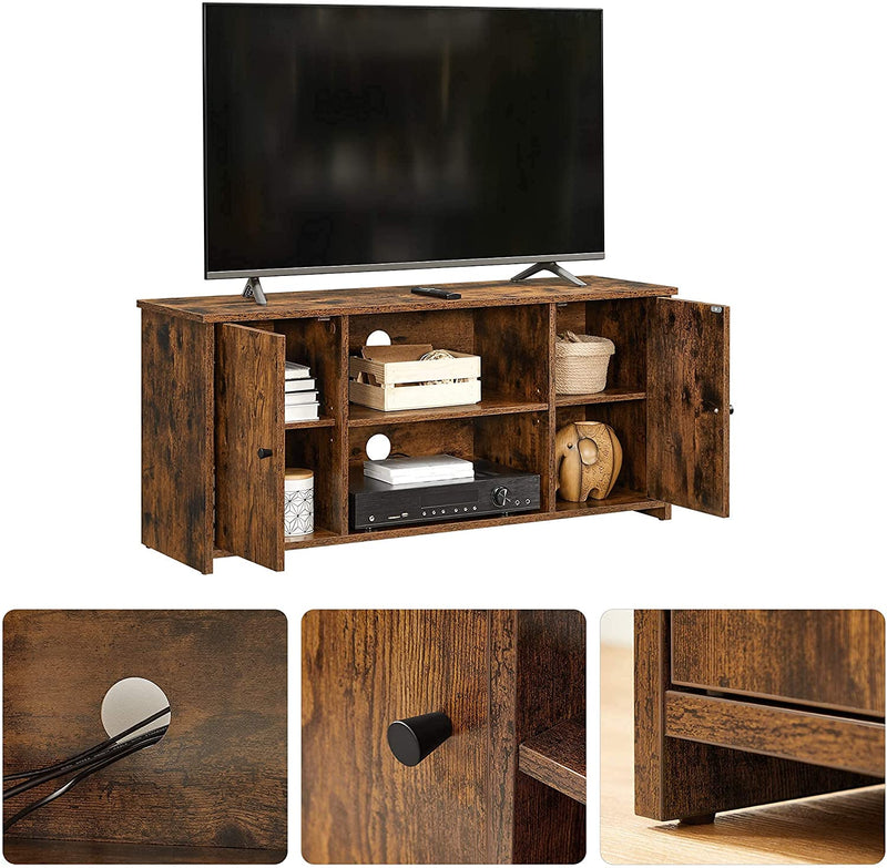 TV-meubel, , met deuren, open vakken, met 2 gaten voor kabels, verstelbare planken, voor TV's tot 50 inch, vintage bruin LTV101X01