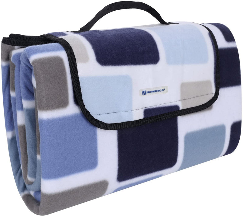 Picknickkleed, 200 x 200 cm, fleece, warmte-isolerend, waterdicht, met draaggreep, vierkanten in blauw, bruin en wit