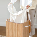 Bamboe wasmand, opvouwbare wasbak met deksel en uitneembare katoenen waszak, 72 L wasbox, waskist, 40 x 30 x 60 cm, beige LCB10Y