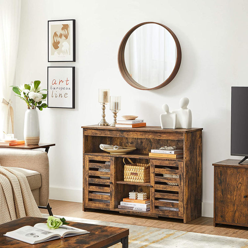 Dressoir, bijzetkast, keukenkast met legplanken, gangkast met lamellendeuren, vrijstaand, woonkamer, eetkamer, slaapkamer, vintage bruin LBF003X01