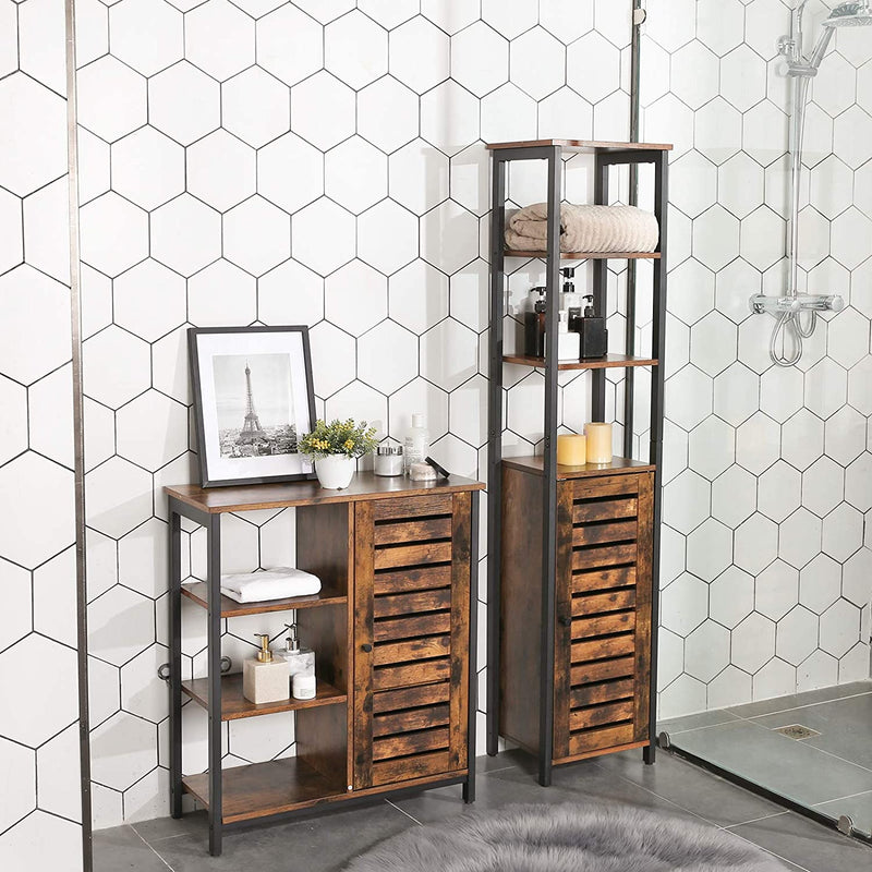 dressoir, keukenkastje met 3 open rekken, badkamerkastje, woonkamer, hal, keuken, thuiskantoor, stalen geraamte, industriële stijl,vintage bruin en zwart LSC74BX