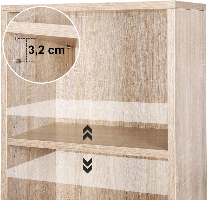 Boekenkast, staande boekenkast, met 4 vakken, in hoogte verstelbare planken,  40 x 24 x 121,5 cm, eiken kleur