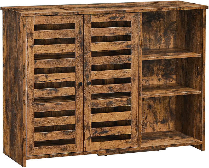 Dressoir, keukenkast met 2 lamellendeuren, verstelbare legplank, vrijstaand, 3 open vakken, voor eetkamer, 100 x 35 x 75 cm, vintage bruin LBF004X01