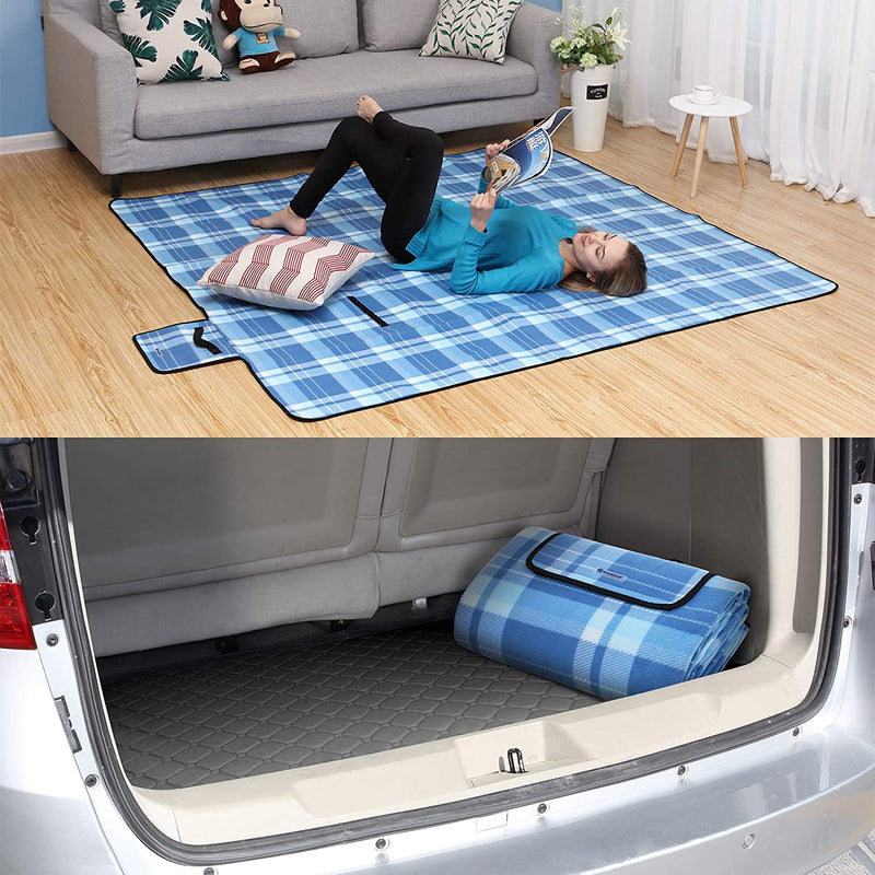 Picknickkleed, 200 x 200 cm, XXL, fleece, wmouwgeïsoleerd, waterdicht met draaggreep, vierkant blauw gestreept