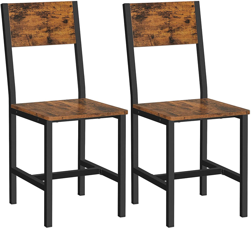 Eetkamerstoel, metalen frame, set van 2, industriële stijl, voor eetkamer, woonkamer, keuken, vintage bruin-zwart LDC092B01