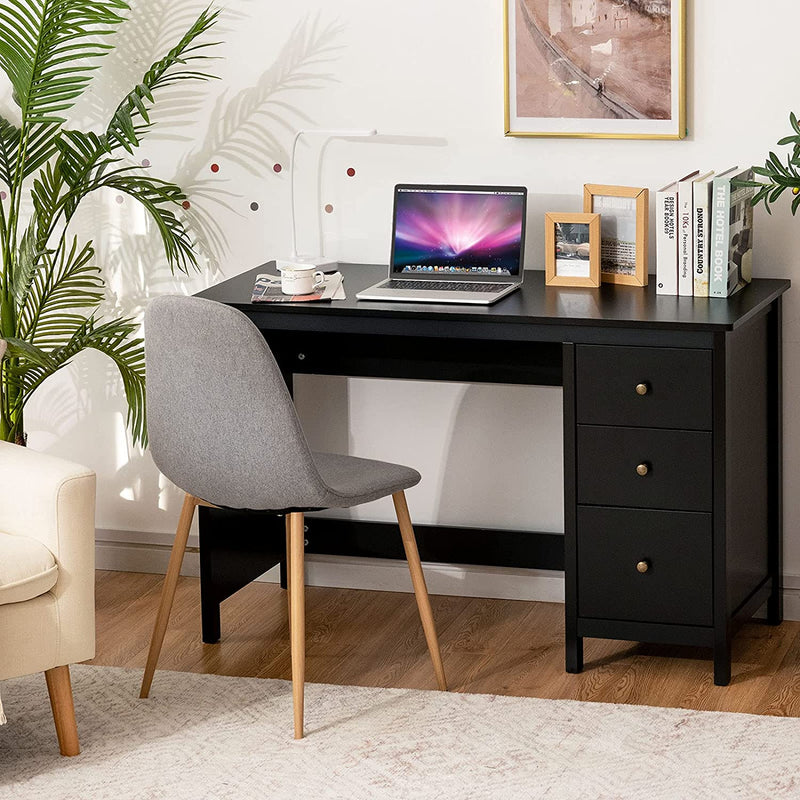 Computerbureau 120 cm met 3 laden, thuiskantoor studie bureau met ruime bureaublad, computertafel pc-tafel, moderne laptop bureau, multifunctioneel computer bureau (Zwart)
