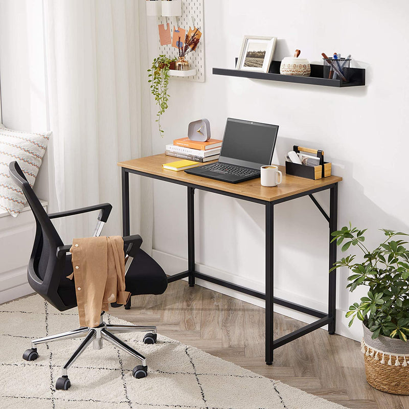 Bureau, computer bureau, smal kantoor bureau, 100 x 50 x 75 cm, , honingbruin-zwart LWD041B05