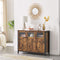 Sideboard, keukenkast, opbergkast, met glazen deuren, voor woonkamer, keuken, eetkamer, stalen frame, industriële stijl, vintage bruin-zwart LSC099B01