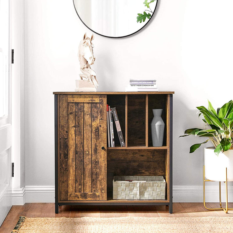 Sideboard, archiefkast, met vakken, verstelbare plank, 80 x 30 x 80,5 cm, industrieel design, vintage bruin-zwart LSC084B01