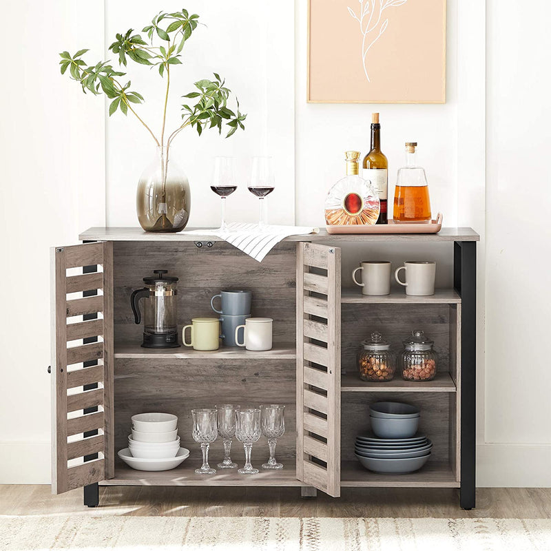 Sideboard, kast met 2 deuren, verstelbare planken, voor eetkamer, woonkamer, keuken, 110 x 33 x 75 cm, industrieel design, grijpzwart LSC083B02