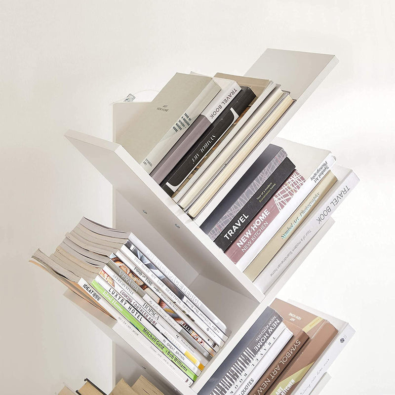 Boekenplank, vrijstaand, met 8 niveaus, DVD-plank, boomvormig, voor woonkamer, studeerkamer, kinderkamer, kantoor, wit LBC11WTV1