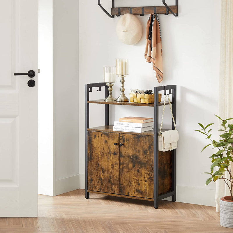 Sideboard, keukenkast, bijzetkast met plank, badkast, stalen frame, voor eetkamer, keuken, woonkamer, entree en slaapkamer, vintage bruin-zwart LSC602B01