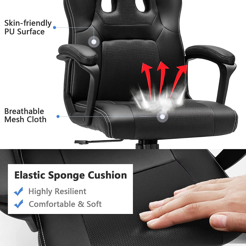 PC gamingstoel, ergonomische computer stoel met rugleuning,  (Zwart)