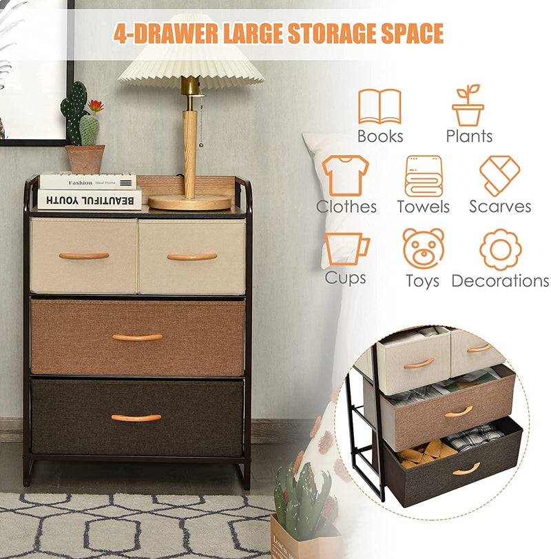 4/5 ladenkast opberg toren, opvouwbare stoffen laden, handige ladekast met stevig stalen frame en houten top voor hal, slaapkamer (58 x 29 x 79 cm / 4 laden)