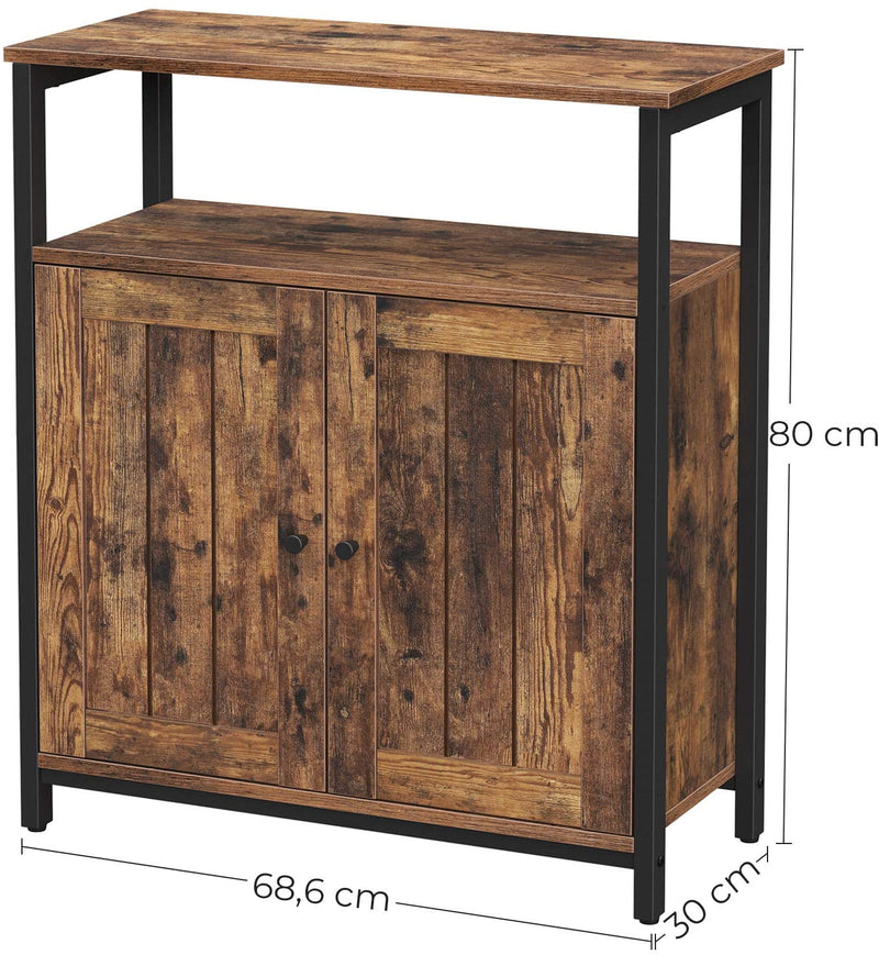 Dressoir, multifunctionele kast met deuren en verstelbare planken, voor woonkamer, slaapkamer, hal, industrieel design, vintage bruin-zwart LSC087B01
