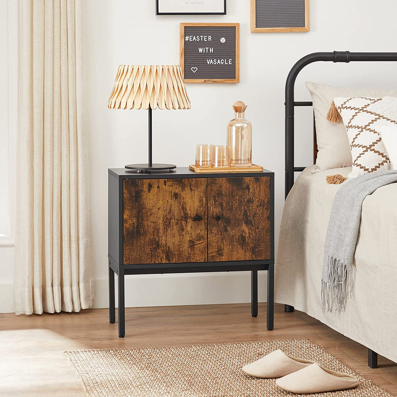 Dressoir, keukenkast met deuren, bijzetkast, opbergkast, metalen frame, multifunctionele kast, kast, 60 x 30 x 60 cm, industrieel design, vintage bruin-zwart LSC106B01