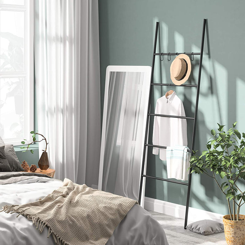 Handdoekladder, ladderrek, handdoekenrek met 5 afneembare haken,  zwart EBK62CJ01