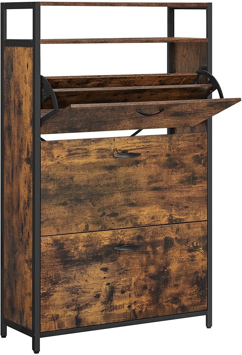 schoenenkast met 3 kleppen,  met 3 vakken, , voor 15-24 paar schoenen, 80 x 30 x 130 cm, vintage bruin-zwart LBS802B01