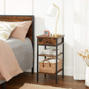 Nachtkastje, hoog, met een lade en 2 planken, ruimtebesparend, industriële stijl, vintage bruin-zwart LET502B01