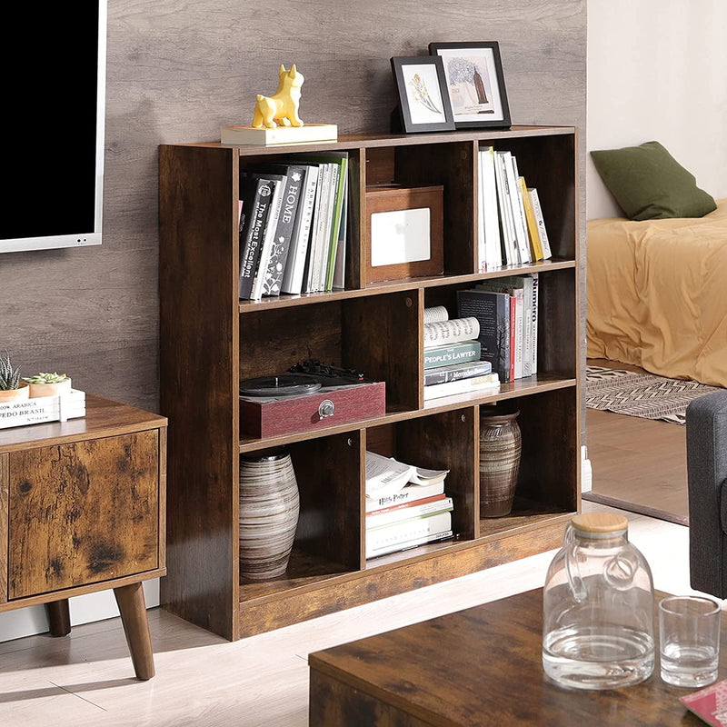 Boekenkast, houten plank met open vakken, , 97,5 x 100 x 30 cm vintage, donkerbruine