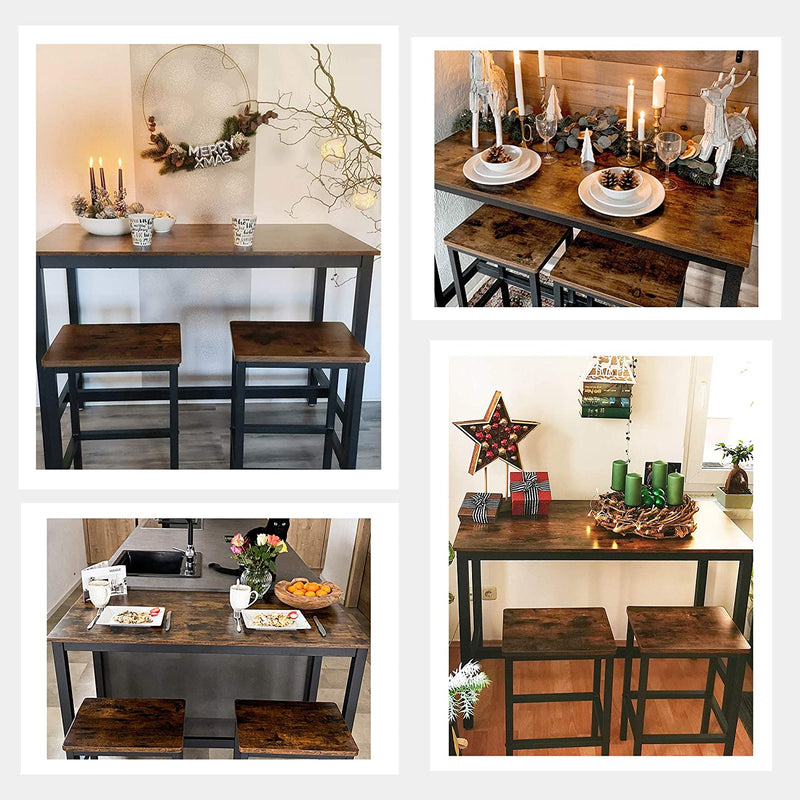 bartafel set, bartafel met 2 barkrukken, aanrecht met barstoelen, keukentafel en keukenstoelen in industrieel ontwerp, voor keuken, 120 x 60 x 90 cm, vintage, donkerbruin LBT15X