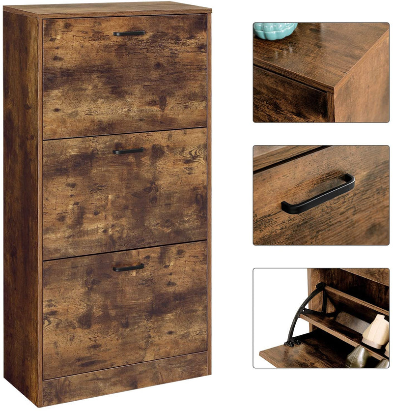 Schoenenkast met 3 kleppen, schoenenrek met 3 niveaus, opbergkast 60 x 24 x 120 cm