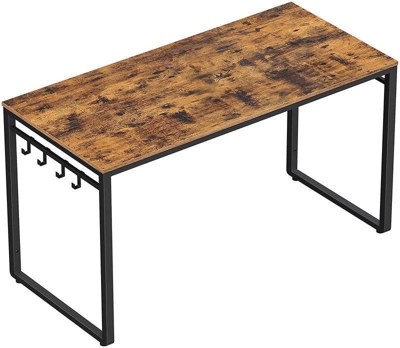 Bureau, computer bureau, bureau met 8 haken, 120 x 60 x 75 cm,  bruin-zwart LWD58X
