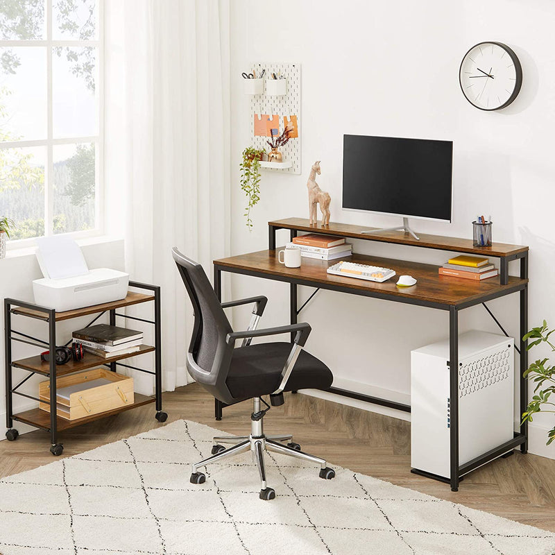Computer bureau, bureau met monitorstandaard, met trolley, opslag voor documenten, bruin-zwart LWD060B01