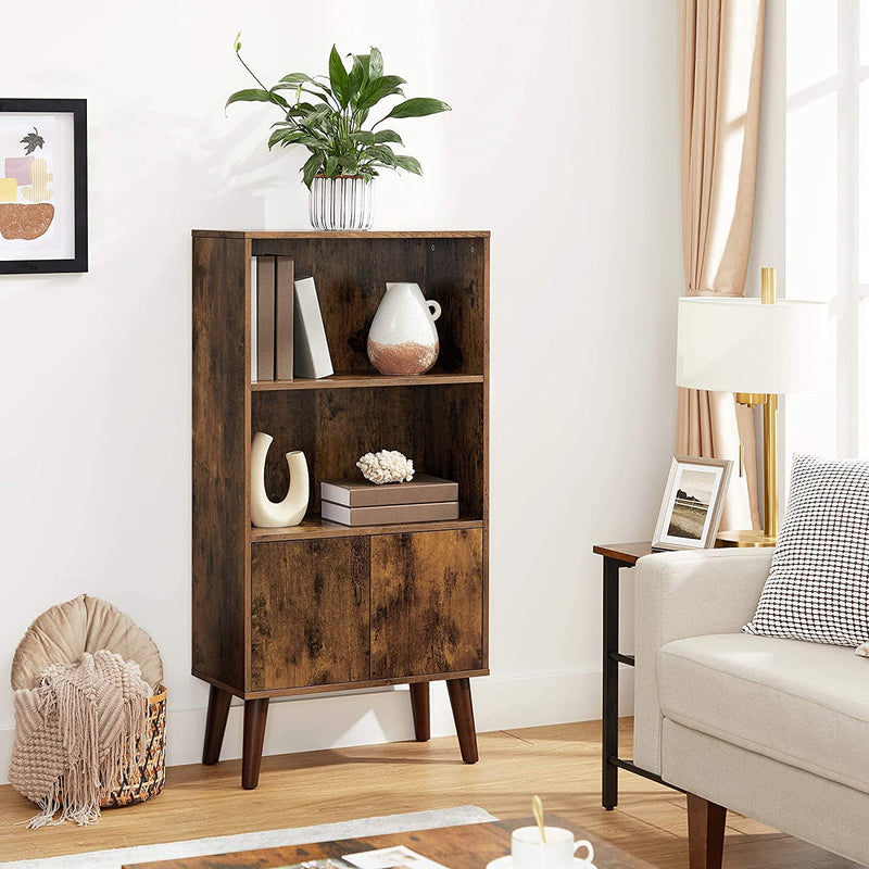 Retro boekenkast, Boekenkast met 2 plankenvoor boeken, foto's, decoratie, houtlook LBC09BX