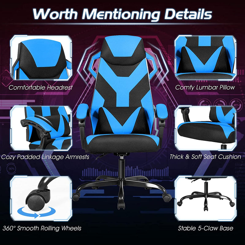 Hoge rugleuning gamingstoel, verstelbare racing style  (Blauw)
