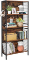 Boekenplank, kantoorplank, keukenplank, 4 planken, 4 S-haken, , stalen frame, industrieel ontwerp, vintage bruin-zwart LBC023B01
