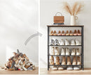 Schoenrek, 5 niveaus, schoenenrekken, smal, metalen frame, 4 legplanken van polyester stof,  bruin-zwart LBS036B01