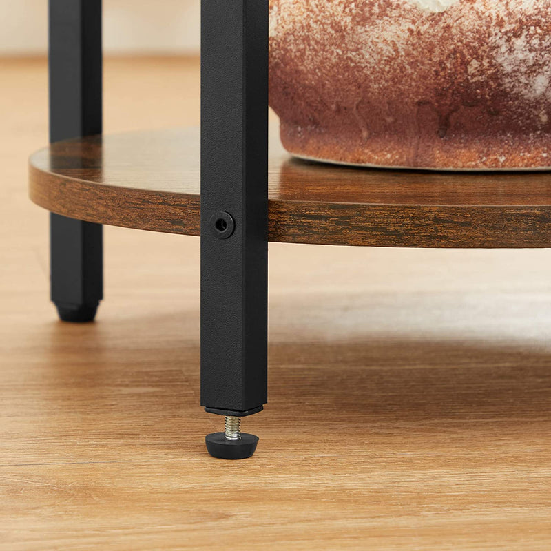 Bijzettafel, banktafel, rond, met 3 planken, gemaakt van staal, gemakkelijk te monteren, voor woonkamer, slaapkamer, industriële stijl, vintage bruin-zwart LET280B01