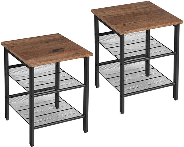 Nachtkastjes, bijzettafelset, set van 2 banken, kleine salontafels met verstelbare  hazelnootbruin-zwart LET024B03