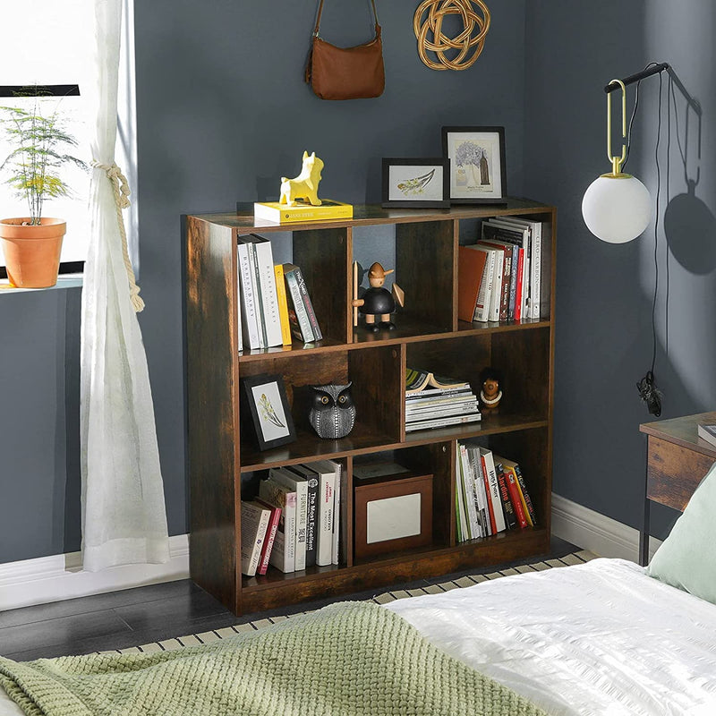 Boekenkast, houten plank met open vakken, , 97,5 x 100 x 30 cm vintage, donkerbruine