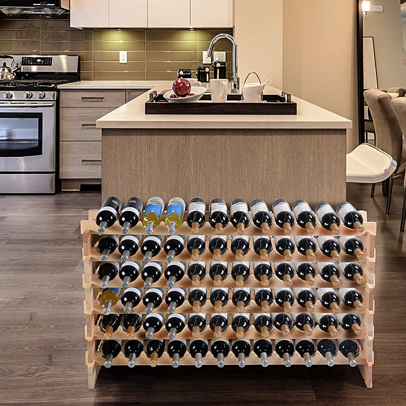 wijnrek, 72 fles capaciteit wijnopslag rek, Stapelbare  vrijstaande dennenhout vloer wijnopslag houder, Wijn Display planken, wiebel-vrij
