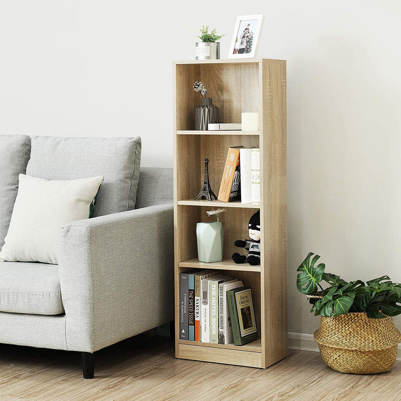 Boekenkast, staande boekenkast, met 4 vakken, in hoogte verstelbare planken,  40 x 24 x 121,5 cm, eiken kleur